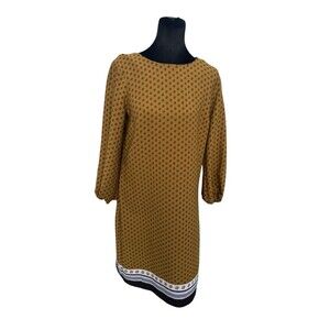 Ann Taylor Women’s Patterned Mustard Dress Long Sleeve